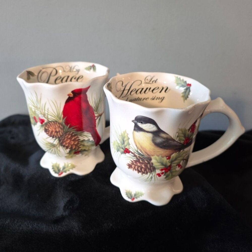 Cracker Barrel "Season of Peace" Mugs, Cardinal And Chickadee, set of 2 EUC